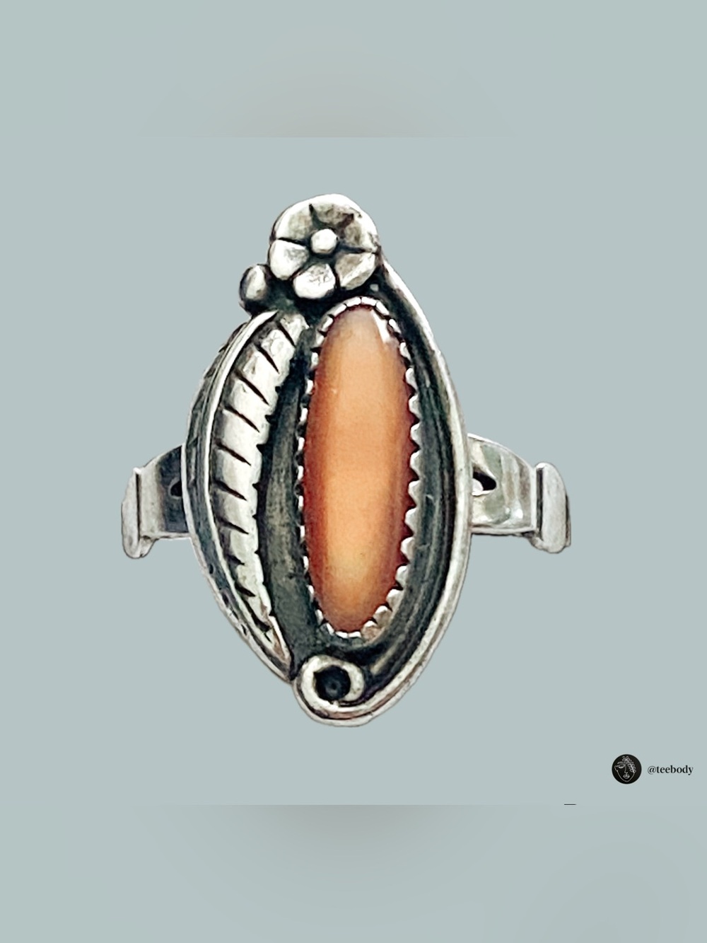 VTG WMCO Southwestern Sterling Silver Orange Shell Flower Leaf Ring Sz 8 NWT
